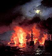 Ivan Aivazovsky Battle of cesme at Night oil